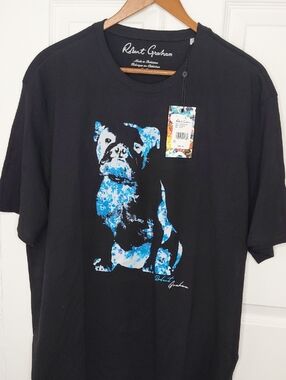 Robert Graham Black Tee with Blue Graphic Dog